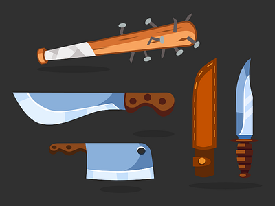 Survival Game Props 2d backsword bat with nails cartoon game illustration inkscape knife machete vector