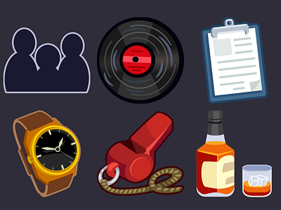 Detective Pack Icons 8 2d cartoon design game icons inkscape people icons ui vector watches whiskey whistle сlipboard