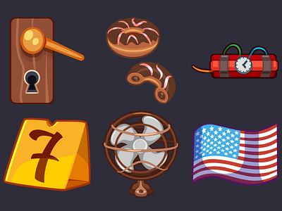 Detective Pack Icons 10 2d cartoon design detective door lock doughnuts dynamite evidence marker fan fantasy game icons inkscape noir ui usa flag vector