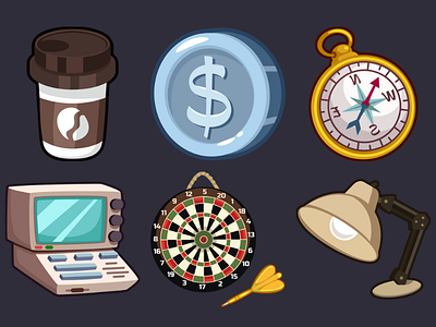 Detective Pack Icons 13 2d cartoon coffee coin compass computer darts desk lamp game icons inkscape vector