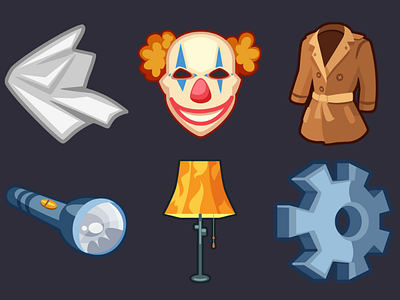 Detective Pack Icons 16 2d cartoon cloth clown mask coat design flashlight floor lamp game gear icons inkscape vector