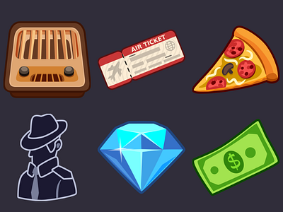 Detective Pack Icons 17 2d cartoon design detective icon diamond dollar game icons inkscape pizza plane ticket radio ui vector