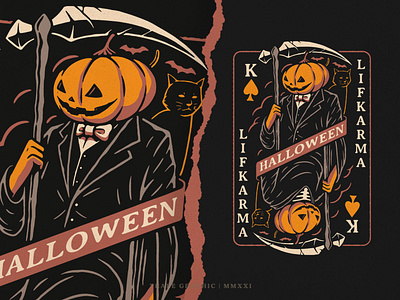 LIFKARMA HALLOWEEN apparel artwork branding clothing design graphic design halloween illustration playing cards pumpkin tshirt design