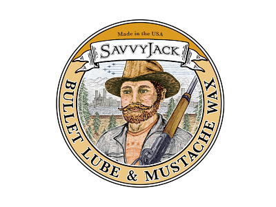 SavvyJack Logo brand design branding circular logo cosmetics cosmetics logo hand drawn handmade illustration mustache wax person product label product label design product logo rustic seal