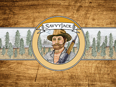 SavvyJack logo variation over wood grain