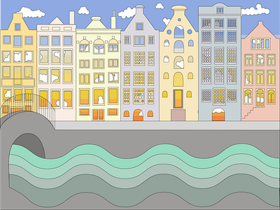 Canals and Clouds amsterdam canals cartoon design digital digital painting digitalart hippie illustration travel traveling vector