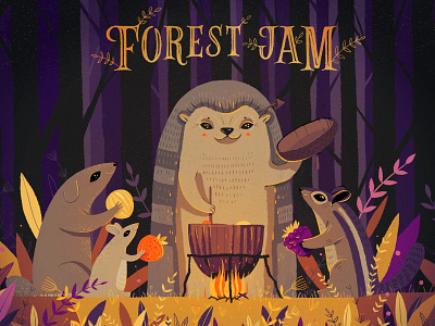 Forest Jam art autum book cover children children book chipmunk cute editorial fire forest friends hedgehog illustration illustration for kids jam kids kids illustration postcard procreate publishing