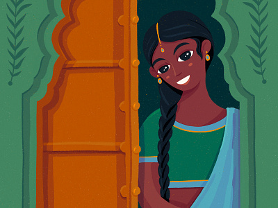 Beauty of India art artist character girl goa green illustration india sari woman woman portrait