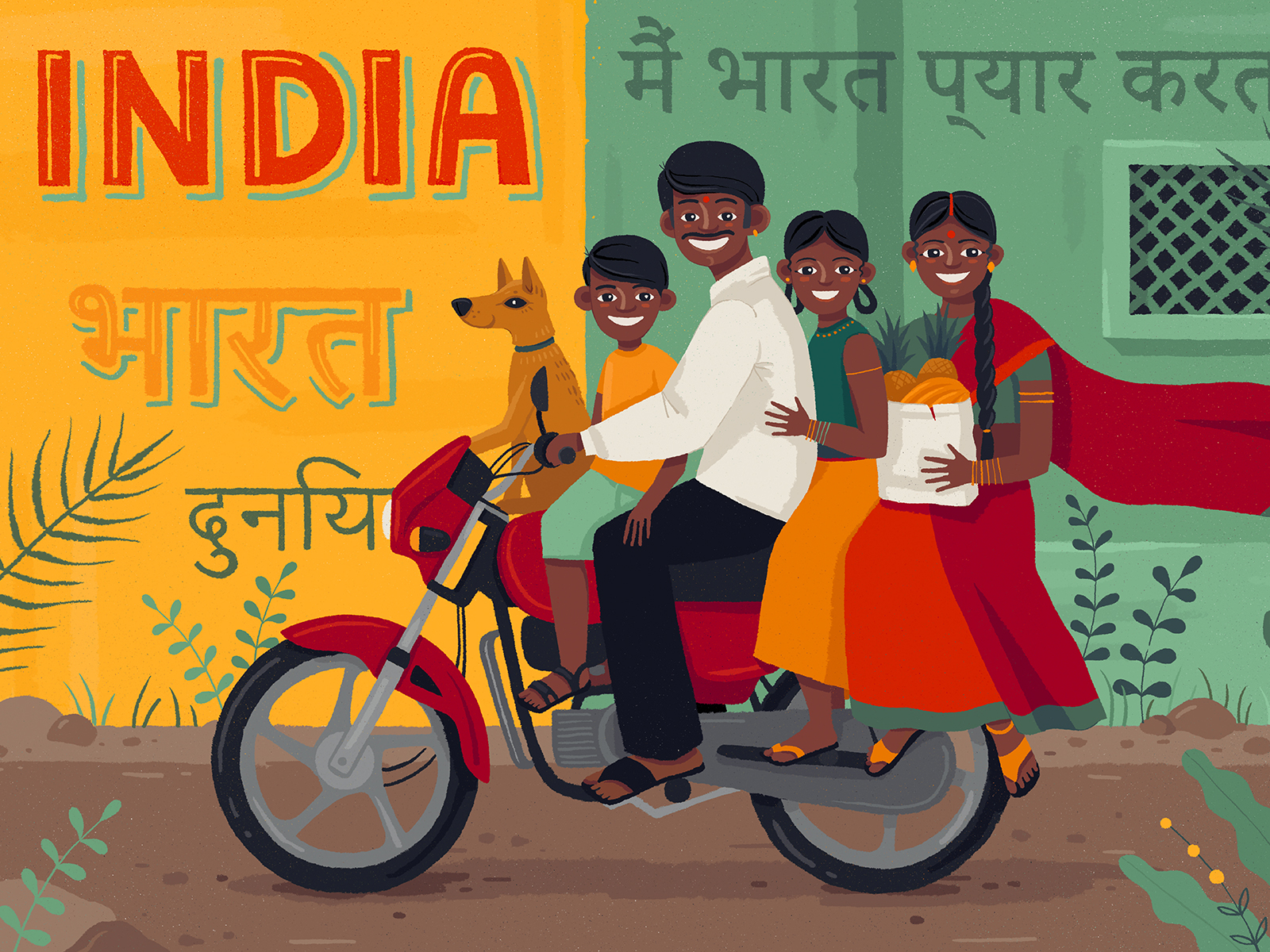 Family animal art artist bike boy character dog family girl goa hindi illustration india moto motorcycle
