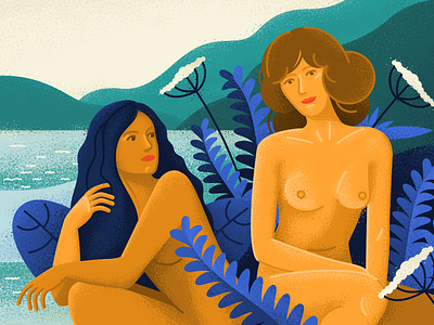Summertime art beauty character friends girl girld graphic hippie illustration lake naked nature nu vector
