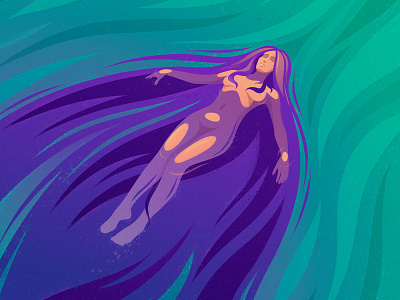 Drifting and dreaming art artist calm character flow girl hair illustration illustrator naked relax river vector vector illustration water woman