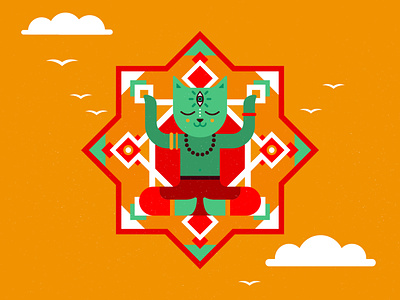Illustration for INAYA web-site (day) animal art artist branding buddha cat character cloud design etho hippie illustration music portal psychedelic shiva sky third eye tribal yoga