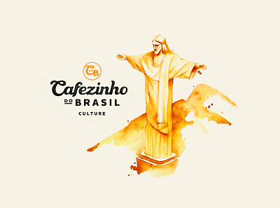 Cafezinho do Brasil brand design brand identity brazil brazilian culture illustration jesus logotype mountain rio de janeiro watercolor yellow
