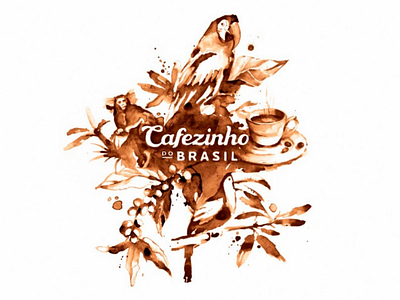Cafezinho do Brasil bird coffee coffee beans coffee painting collage design graphic design illustration logo logotype parrot typographic watercolor