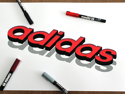 Playing with Adidas logotype brand custom font handlettering isometric posca typography