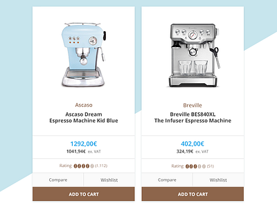 Barista professional coffee equipment product e-shop cards