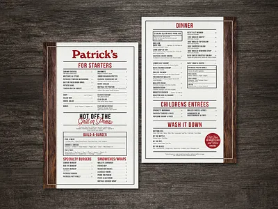 Patricks Menu Design layout menu menu design restaurant