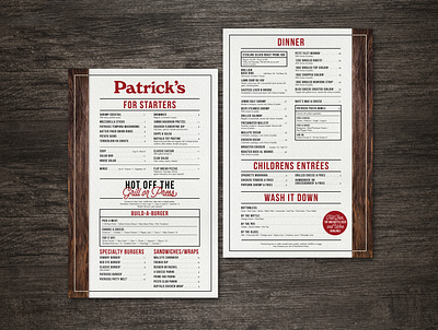 Patricks Menu Design layout menu menu design restaurant