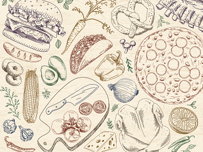 Food Illustrations drawing food illustration menu menu design pattern restaurant restaurant design