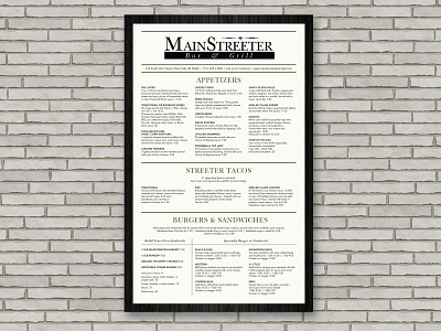 MainStreeter design food graphic design layout menu menu design restaurant restaurant design