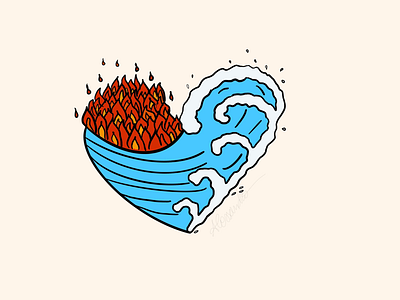 OurLoveIsAWarZone card cartoon drawing fire flames hand drawing heart illustration love ocean sea war zone waves women in design