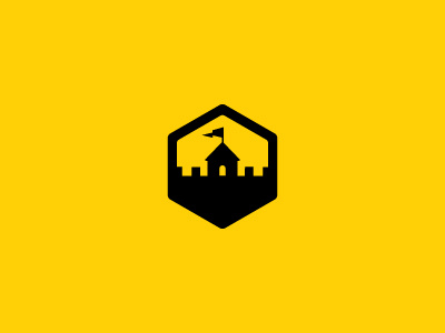 Castle Construction black castle construction flag hexagon house logo yellow