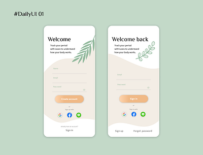 Sign up app dailyui dailyui 001 dailyuichallenge leaf natural naturalistic organic sign in signup signupform ui ux