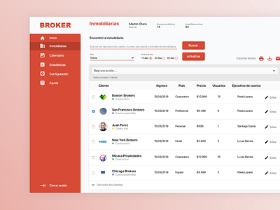 Concept Broker Dashboard List design ui web