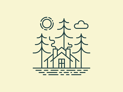 Lodge illustration cabin design hotel illustration lodge river sun trees vector