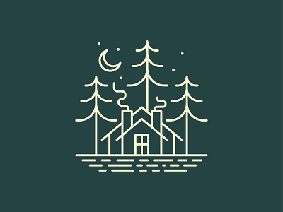 lodge illustration cabin design hotel illustration linework minimal river trees vector