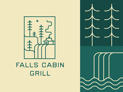 Falls Cabin Grill & Bar Logo bar branding cabin design grill illustration lineart lineart logo logo minimal vector