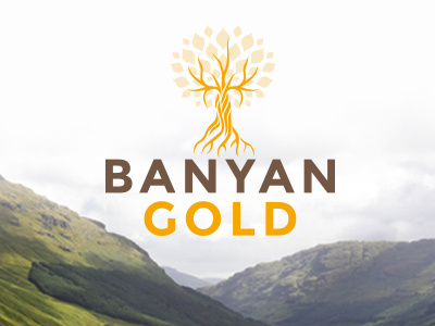 Banyan Gold branding brown development gold leaf logo mining nature roots stacked toronto tree