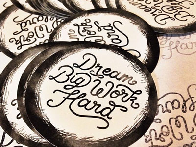 Free 'Dream Big Work Hard' Stickers black and white cursive free ink lettering script texture