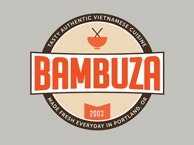 Bambuza Round 2 asian branding brown lettering logo noodle orange seal tagline vietnamese