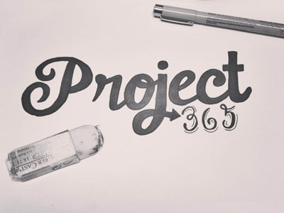 Project 365 black and white cursive lettering script