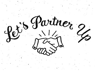 Let's Partner Up! cursive hand shake lettering partner typography