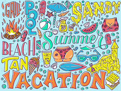 Summer Lovin beach collage grill hand lettering illustration lettering pool sandy summer type typography vacation