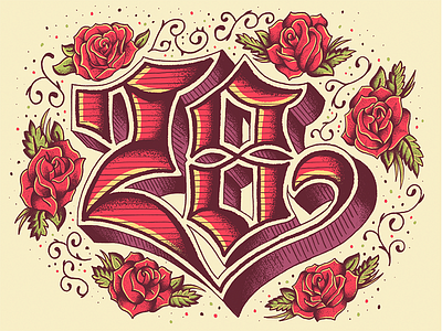 28th Birthday birthday gothic hand lettering illustration lettering monogram roses stipple tattoo type