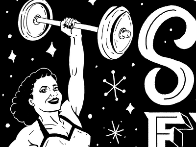 Strong Woman character gym illustration muscles pin up portrait strong weight woman workout