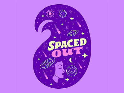 Spaced Out Girl Head apparel custom type enamel pin galaxy girl head hand lettering lettering space stars sticker typography woman