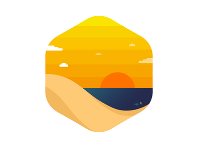 Sunset Beach badge beach flat icon illustration illustrator landscape nature shape summer sunset vector