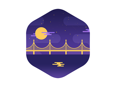 The moon doth shine as bright as day badge city flat icon illustration landscape nature night shape vector