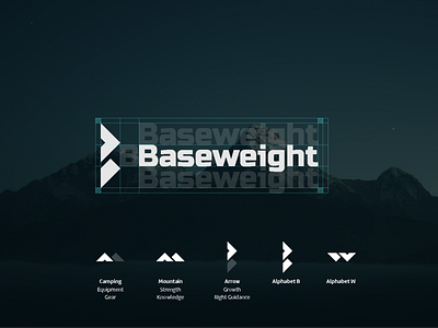 Baseweight adventure alphabet arrow b base camping equipment gear ecommerce app hike icon mark logo trek w