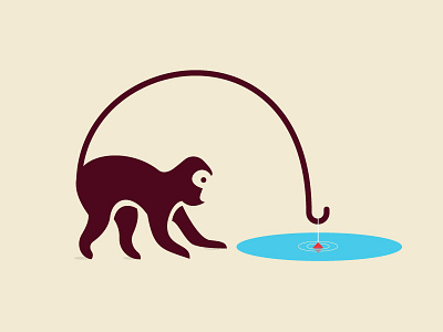 Animal Series For Fun - Monkey animal logo fishing forest fun geometry illustration logo mark negative space space