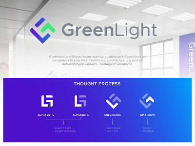 Greenlight alphabet arrow checkmark design g gradient green l line logo purple type typography vector