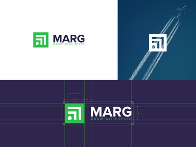 Marg Logo Concept arrow growth logo design branding mark symbol paper airplane rocket software logo design speed square logo