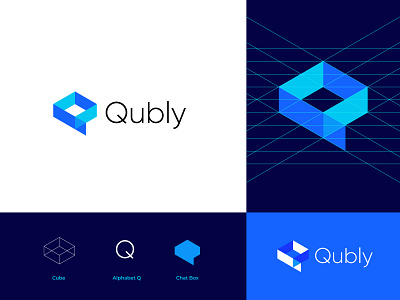 Qubly logo concept branding clever communications logo construction logo creative design design gradient grid logo hexagon logo icon mark logo illustration letter typography logotype media logo q logo square logo triangle logo