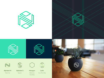 Namma Space 3d branding identity connection construction diagram eco friendly geometry gradient hexagon icon leaf logo n negative space office outline s sign space unused