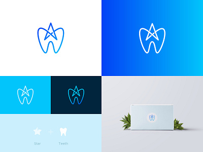 Star White Teeth blue branding identity clever creative design geometric geometry gradient icon mark leaf logo negative space outline pentagram purple smart space star teeth tooth white