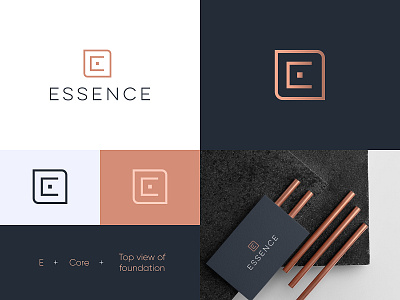 Essence alphabet architect branding identity clever connection core diagram e gradient icon logo minimal negative space outline realestate sign